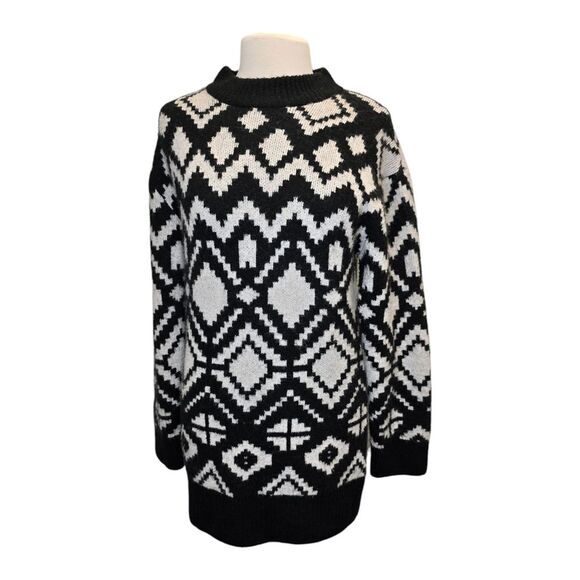 H&M Women's XS MAMA Jacquard-Knit Crewneck Geometric Pattern Sweater Black White - Picture 12 of 16